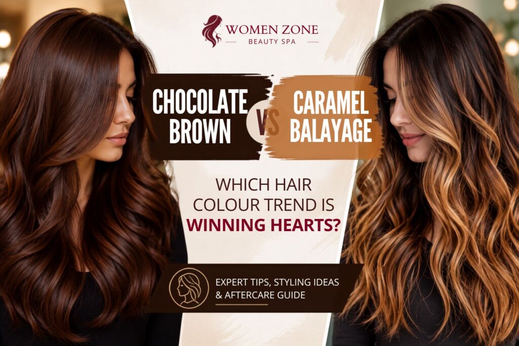 Chocolate brown vs caramel balayage