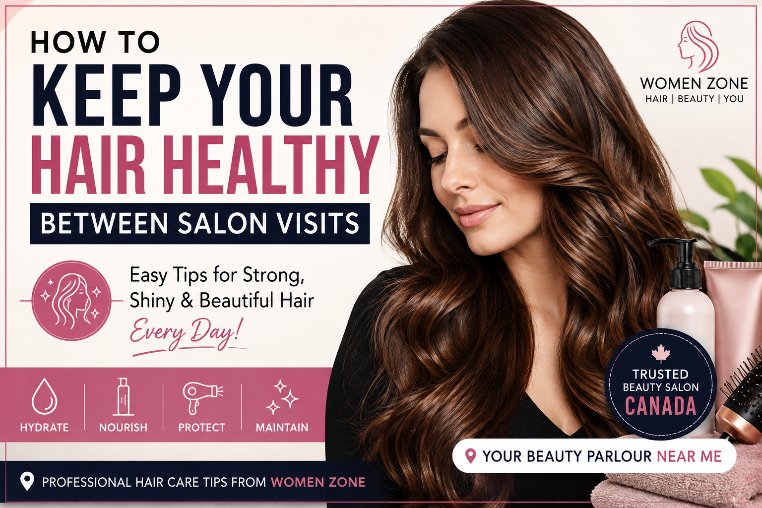 Woman with healthy hair at a beauty salon Canada