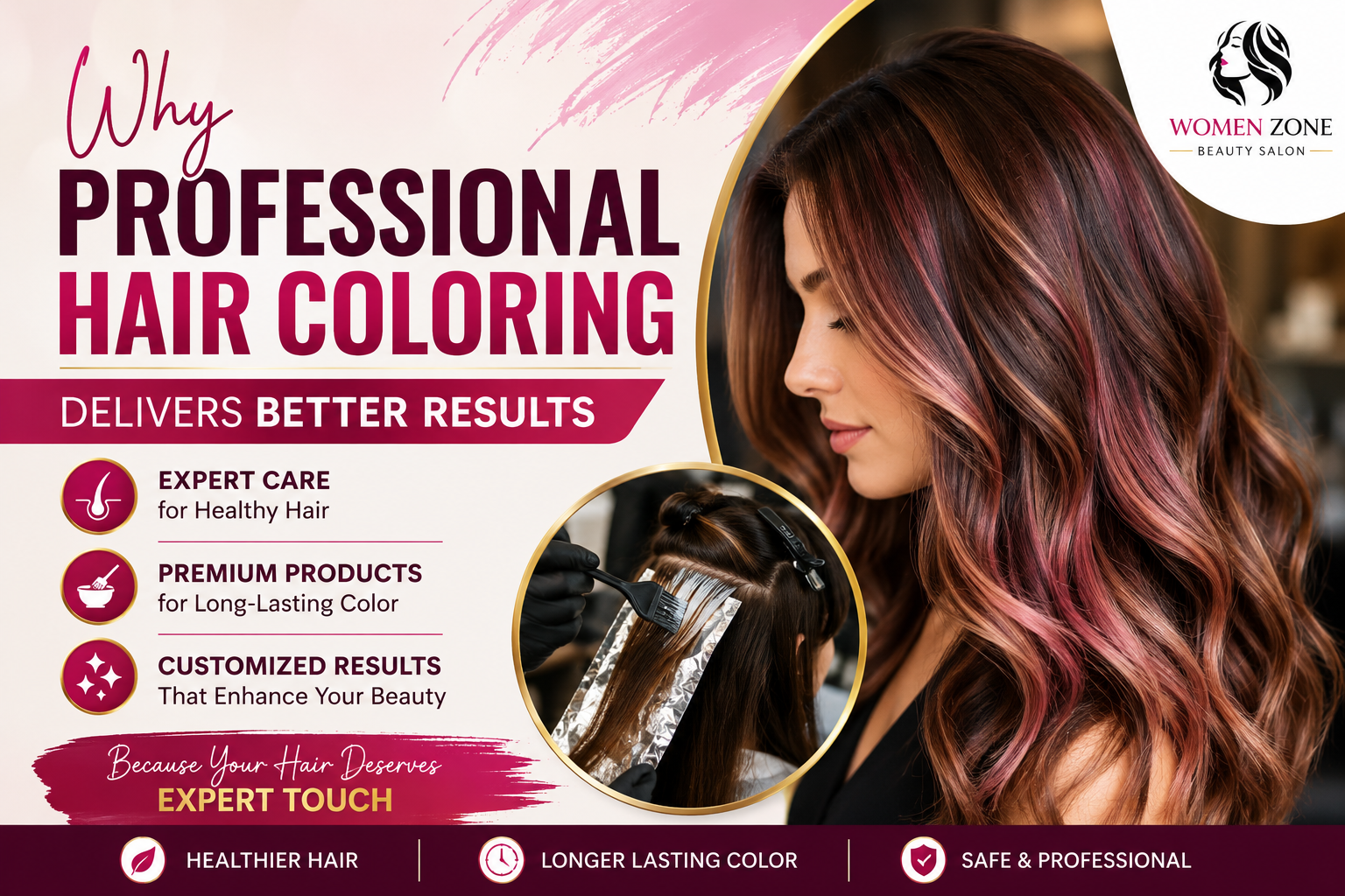 hair colouring service at women zone beauty spa